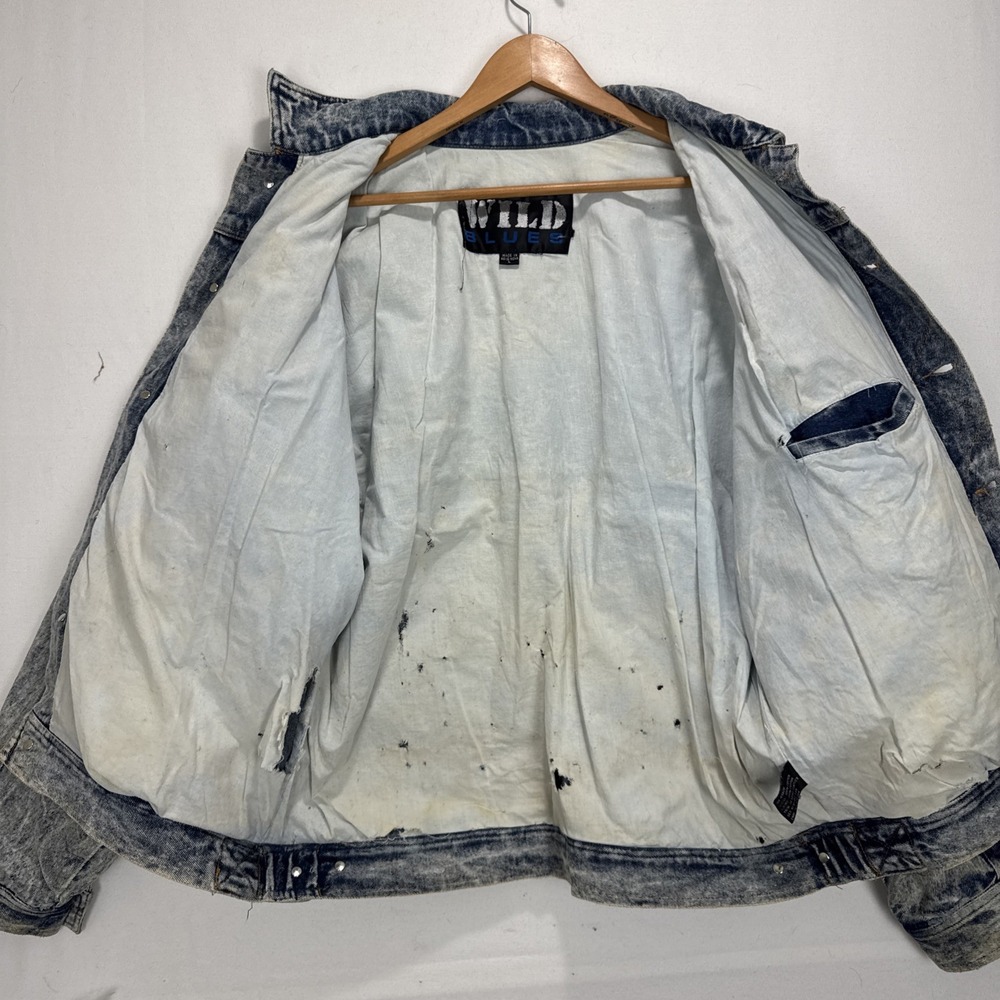 VTG RARE  40s Wild Blues Denim Design  Lined Jacket  Distressed Rivets Acid Wash - Picture 13 of 14